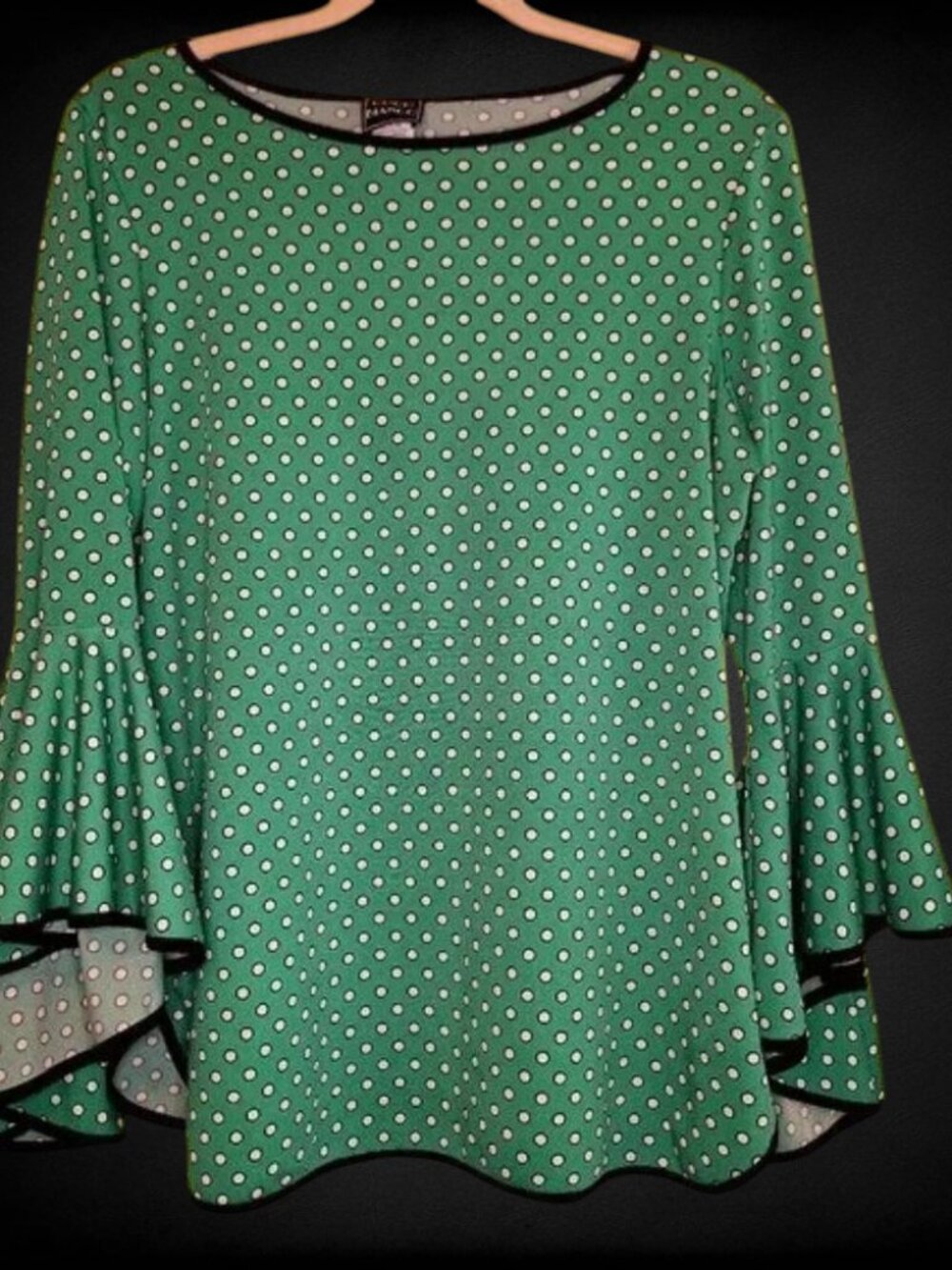Bell Sleeve Polka Dot Blouse Sz L by Coco Bianco